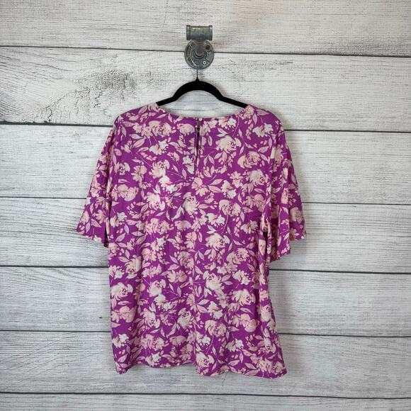 Emily Wonder Plus Size Purple & Pink Floral Spring Blouse Size 1X - Picture 3 of 8